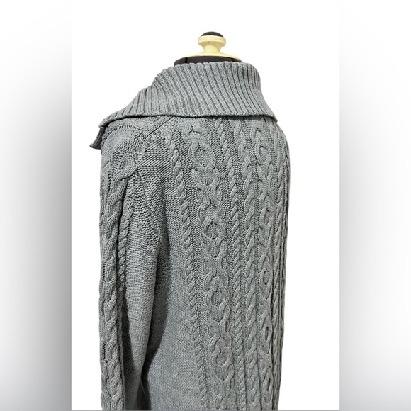 L.L. Bean Gray Chunky Cable Knit Button Up Cardigan Sweater Size S - Picture 9 of 13
